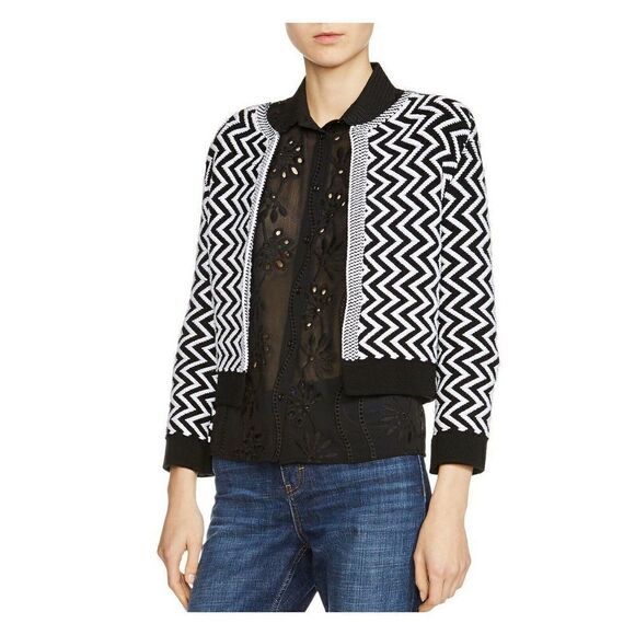 Maje Miami Knit Cropped Cardigan Chevron Zigzag 3 - Picture 1 of 10